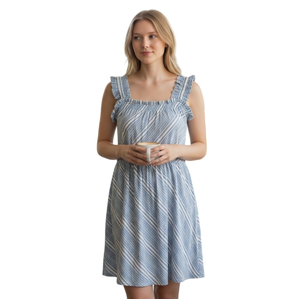 Socialite Blue White Striped Smocked Ruffle Strap Dress XL WDR115953-NR